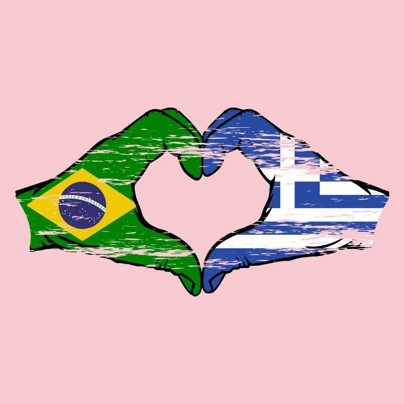 Brésil Grèce Drapeau Mains Coeur Forme Utilisé
