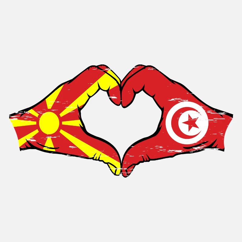 Macédoine Tunisie drapeau mains forme de coeur utilisé