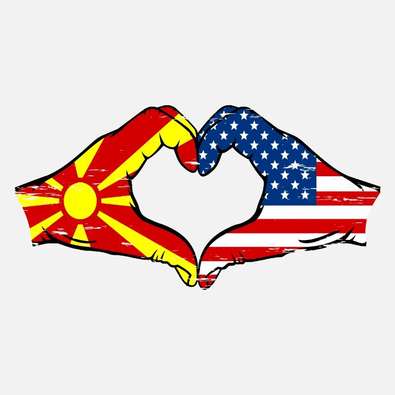 Macédoine États-Unis drapeau mains forme de coeur utilisé