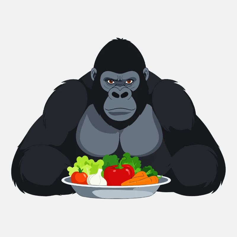 Cooler Gorilla mit Gemüseplatte Affe Motiv