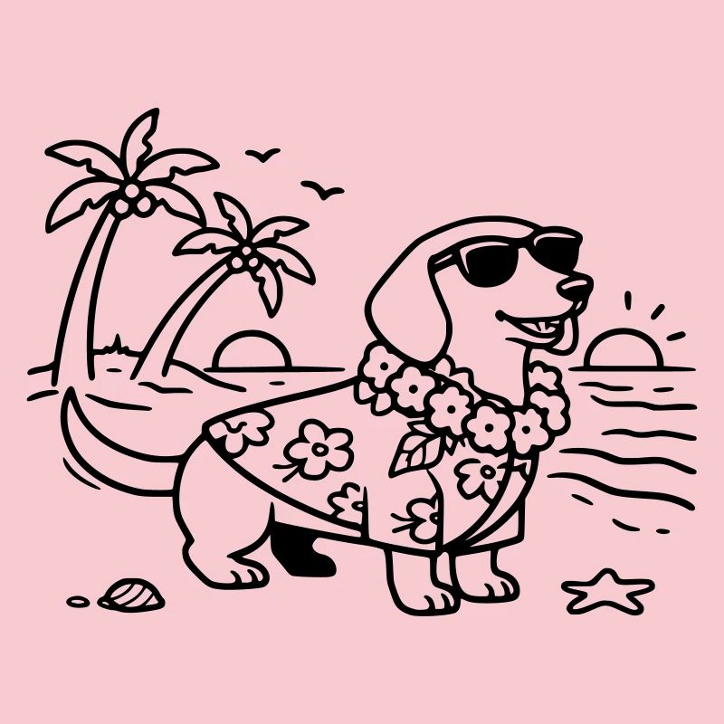 Vacances à Hawaï, mode vacances, teckel avec chien