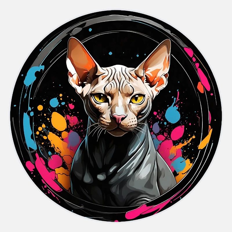 Portrait de chat Sphynx en technique aquarelle
