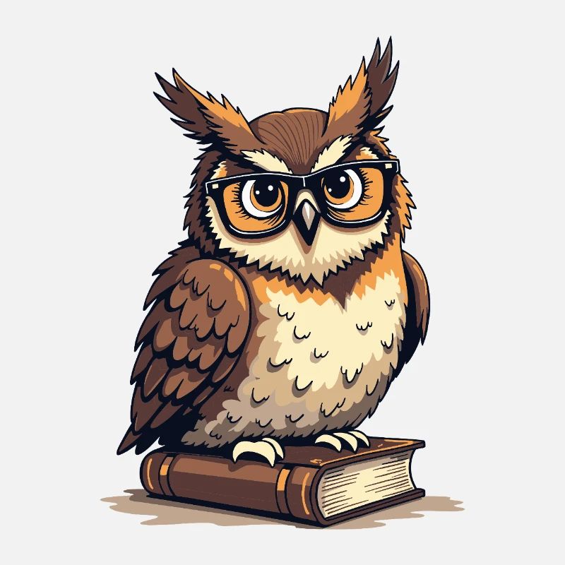 Süße Eule mit Brille auf Buch