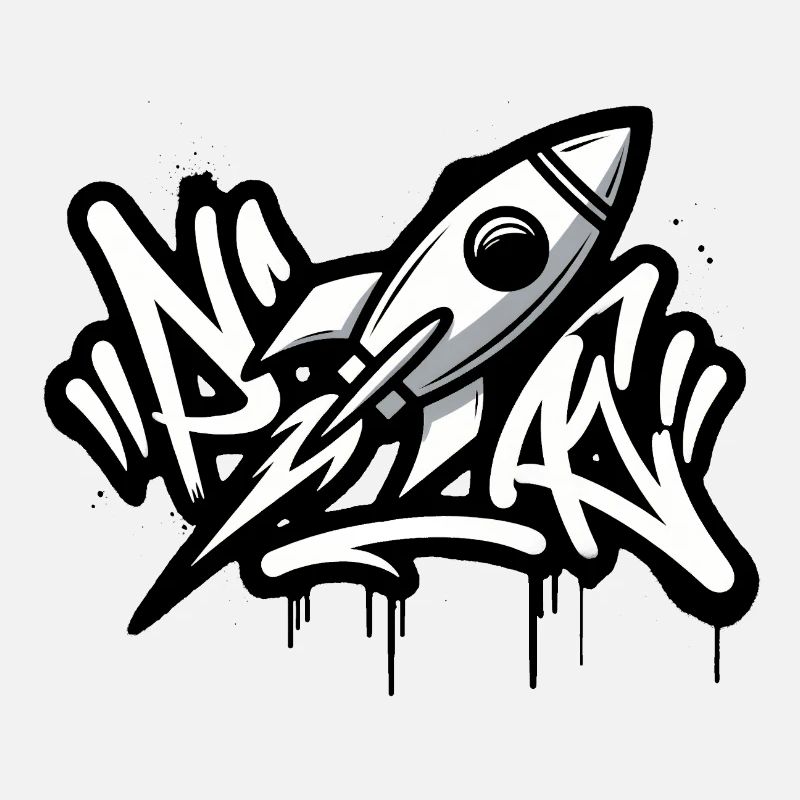 Fusée graffiti en noir et blanc