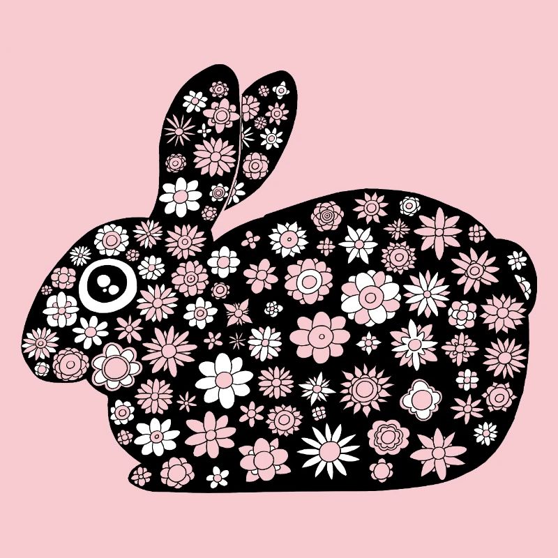 Black rabbit floral pattern