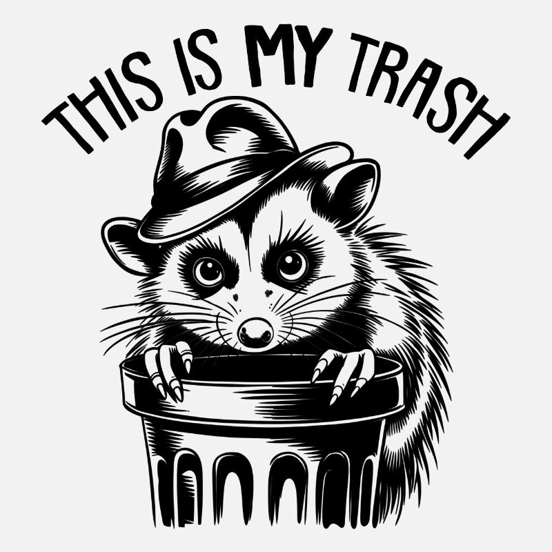 Cool possum with hat and garbage can
