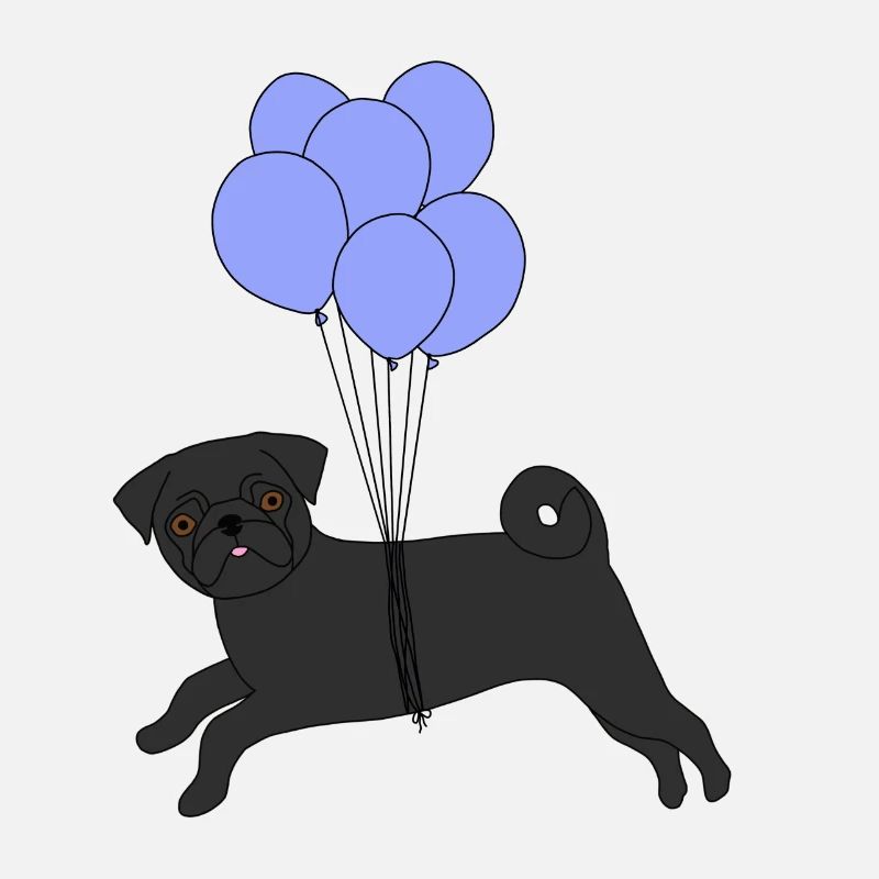 Schwarzer Mops fliegend Ballons