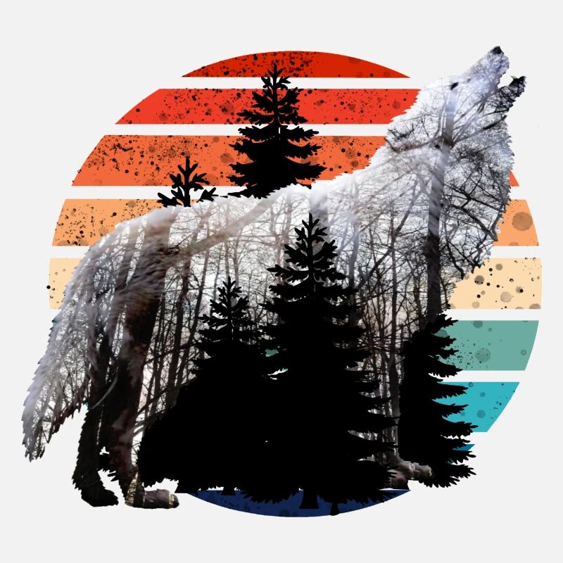 Howling Wolf Double Exposition avec Coucher de Soleil Rétro