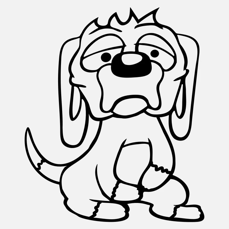 Le chien a l’air malheureux, triste, timide, peur