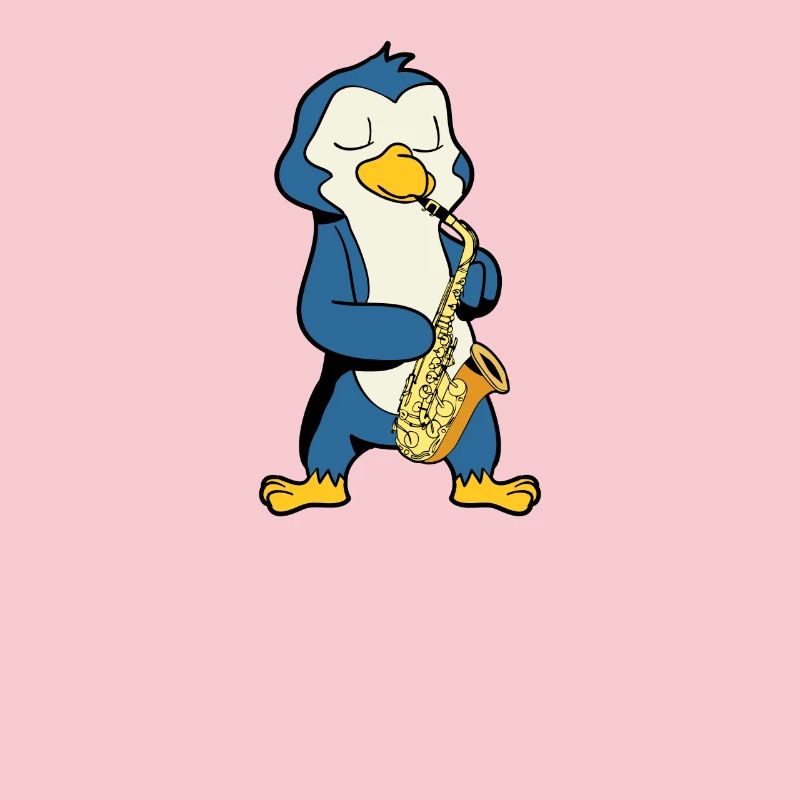 Comic Penguin plays saxophone
