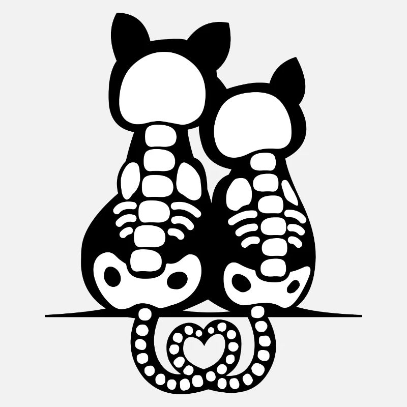 Effrayant Mignon Chat Squelette Bones Heart Tail Halloween