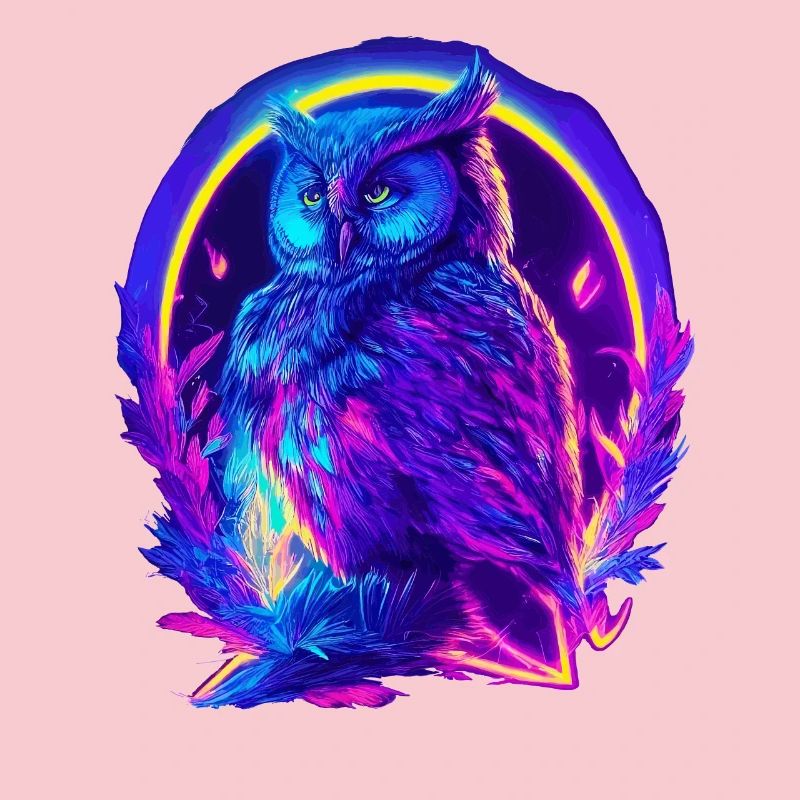 Mystisch leuchtende Eule Neon Synthwave