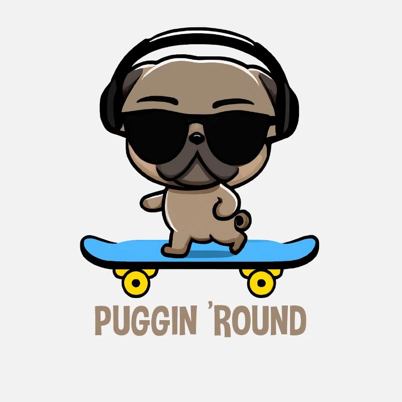 Mops auf Skateboard Pugging Around