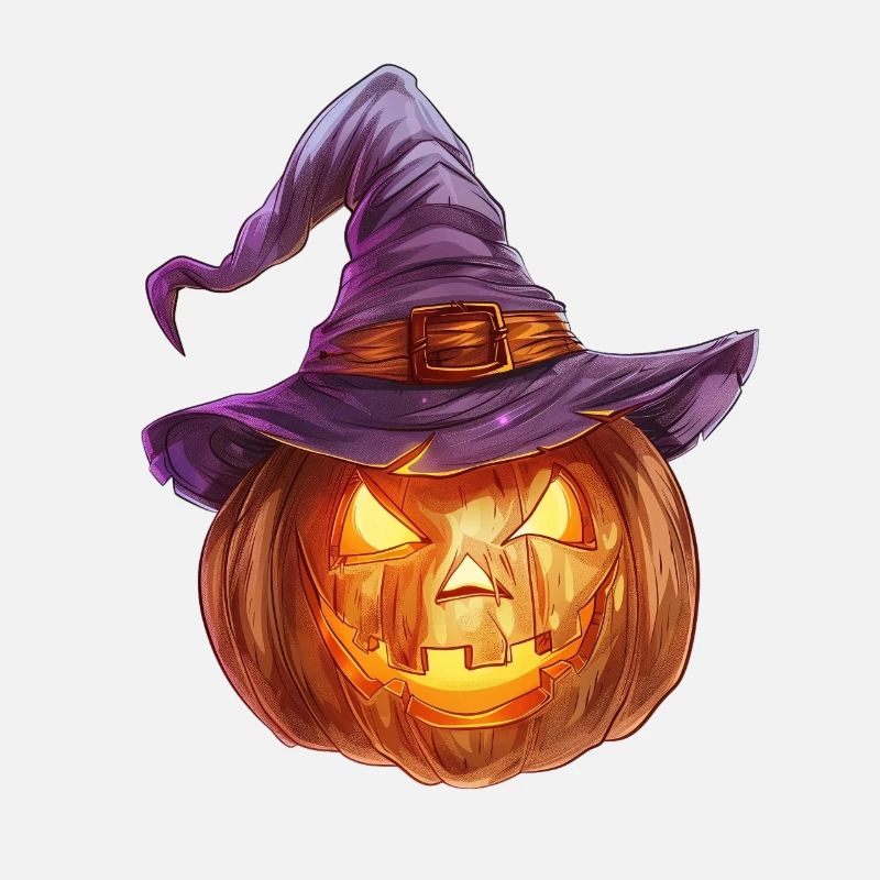 Eerie jack-o'-lantern with witch hat