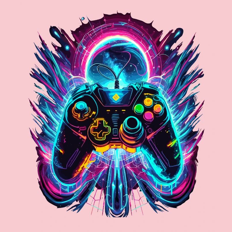 Vibrant Neon Retro Gaming Controller