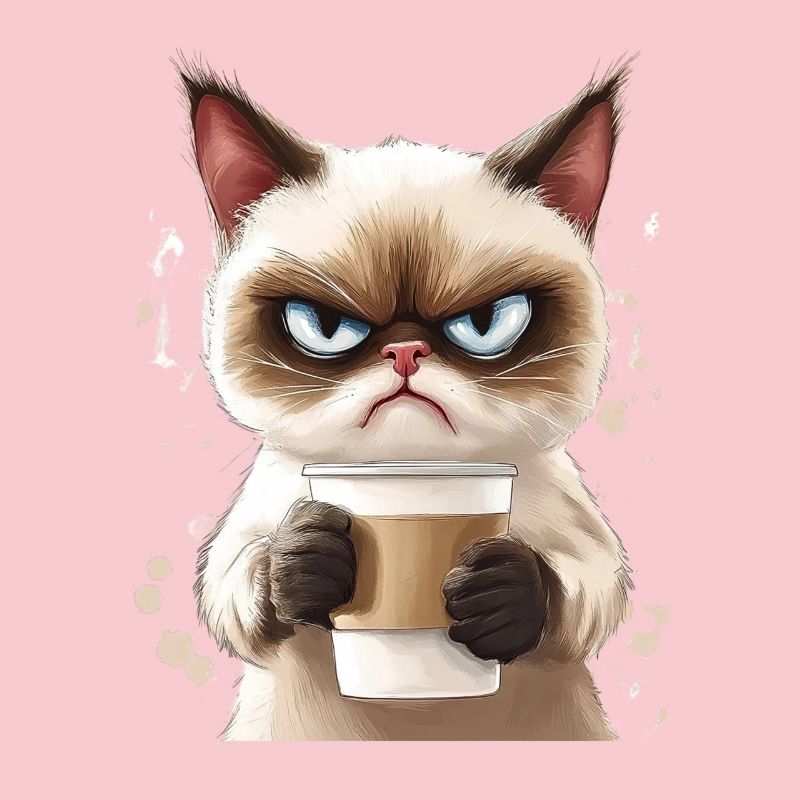 Grumpy Katze mit Kaffee - Morgenmuffel