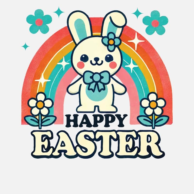Easter Colorful Retro Bunny Happy Easter
