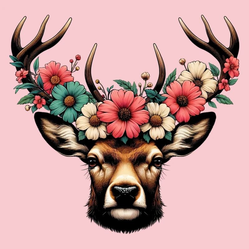 Cerf avec des fleurs