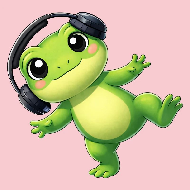 Crapaud grenouille mignon avec une technologie de danse casque