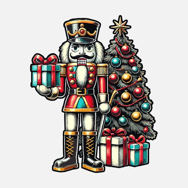 Nutcracker with Christmas tree and gifts