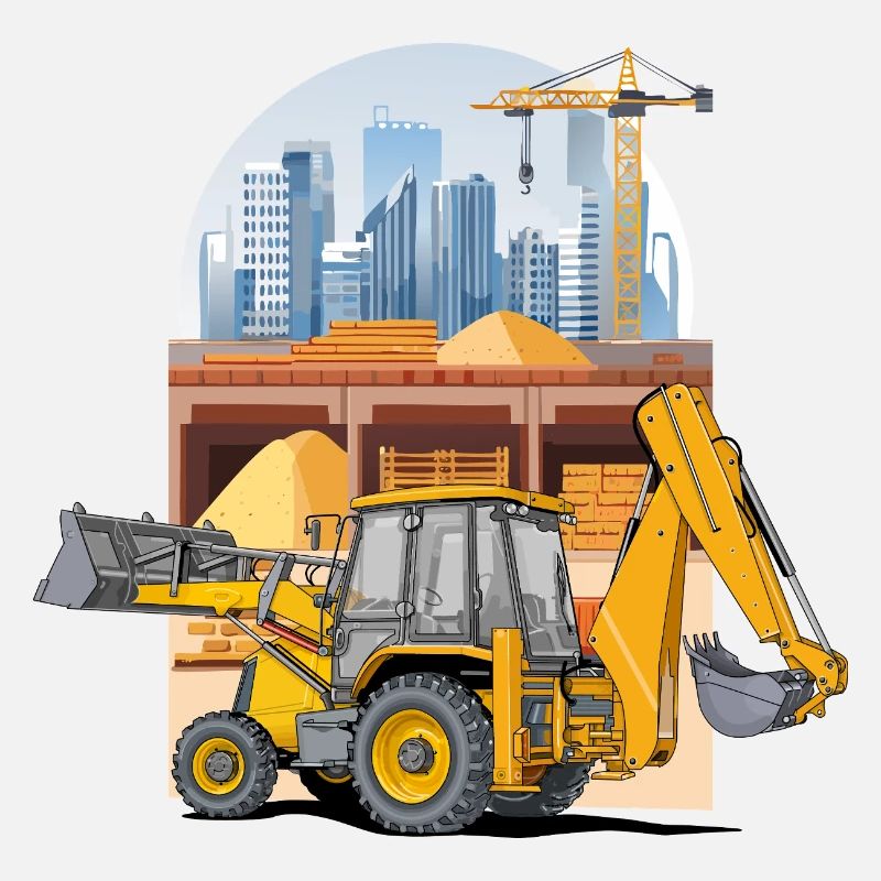 Backhoe Loader, Tractor Loader on Construction Site