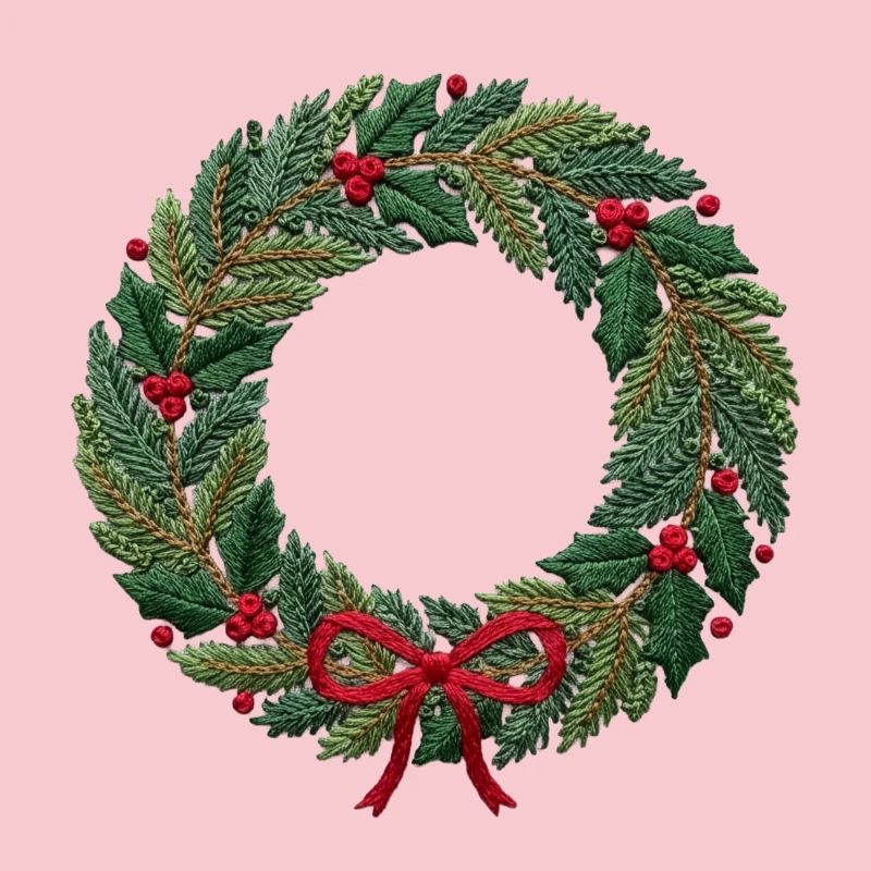 Bestickter Weihnachtskranz, groß oder klein zum Nähen