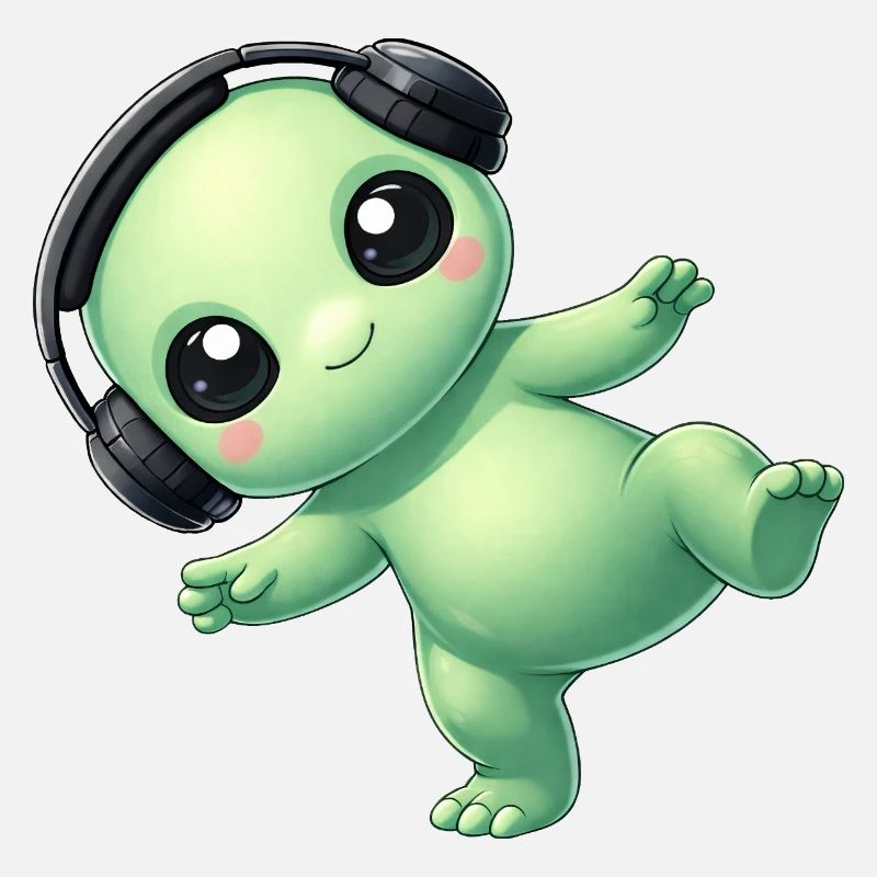 Alien Alien avec des écouteurs Techno Danse