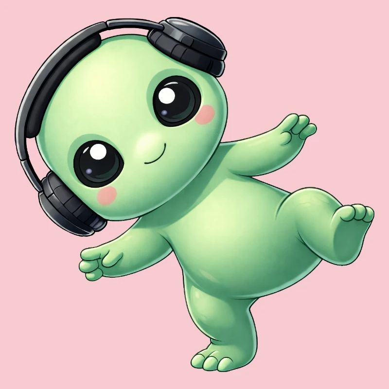 Alien Alien avec des écouteurs Techno Danse