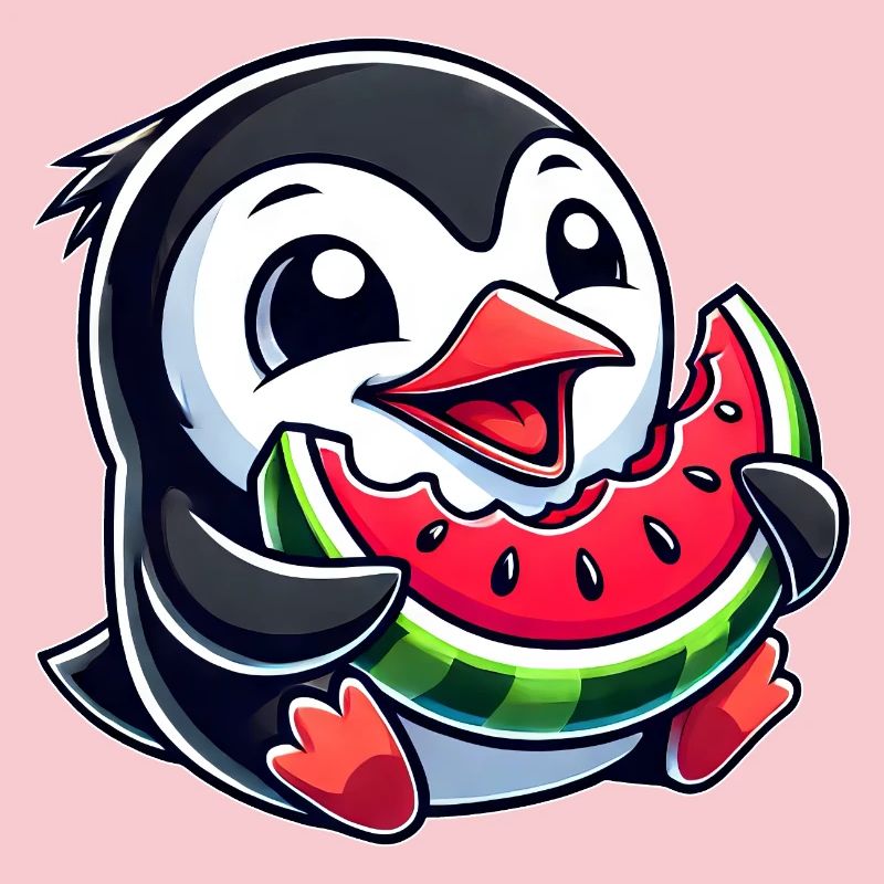 Pingouin avec pastèque fruit d’été