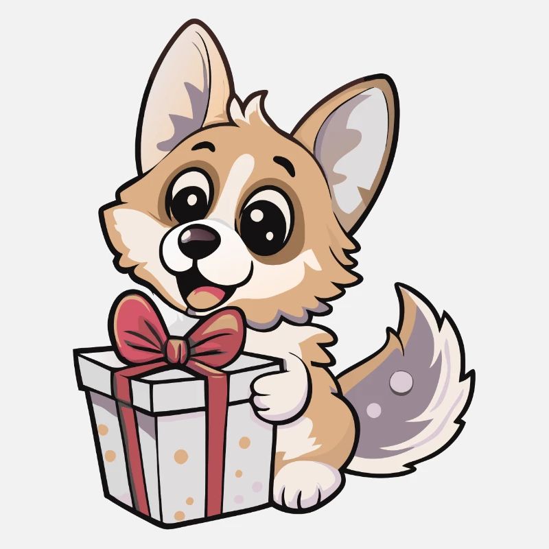 Cute wolf unwrapping gift