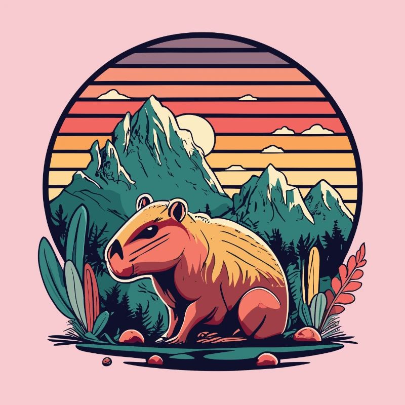 Capybara with Retro Sunset