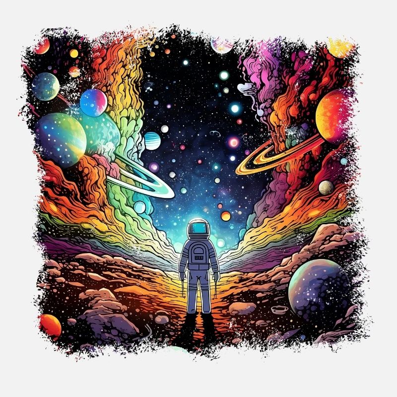 Surrealist space artwork with planets