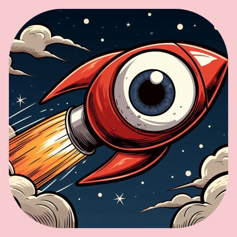 Rocket with a big eye takes off into space Comic
