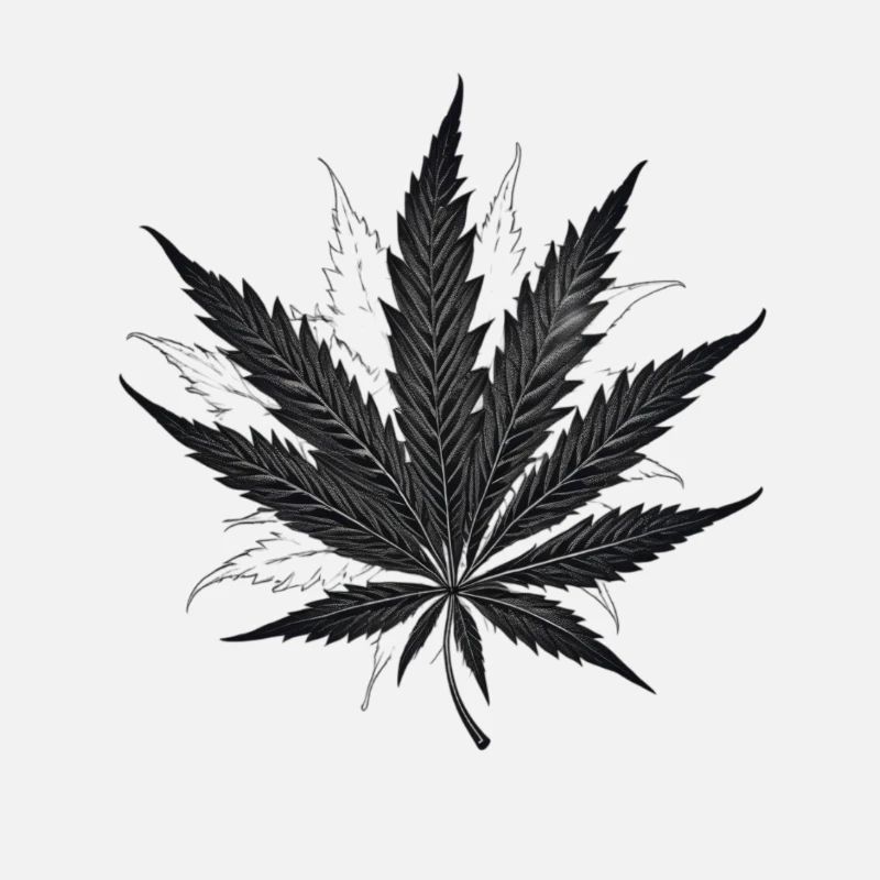 Monochrome Hemp Leaf Silhouette