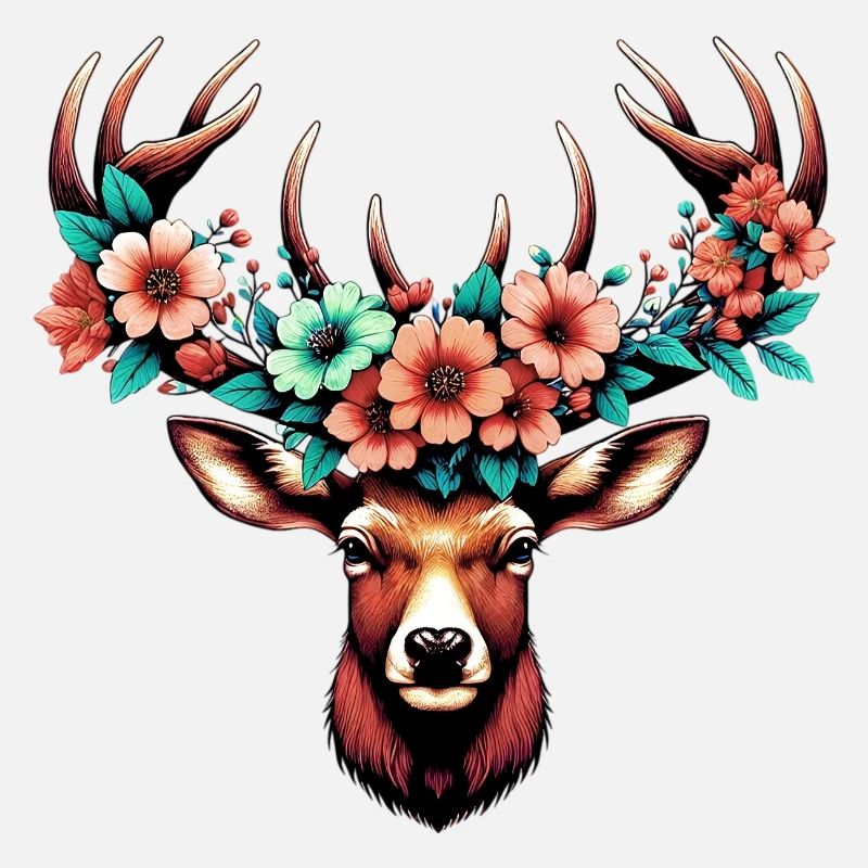 Hirsch mit Blumen