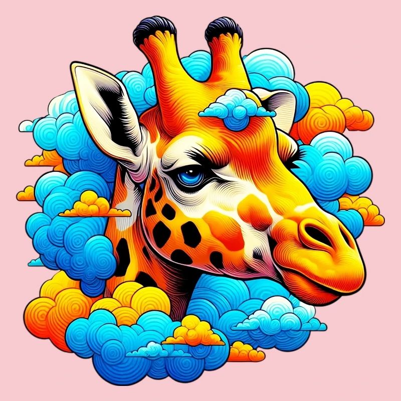 Giraffe with head in cloud clouds