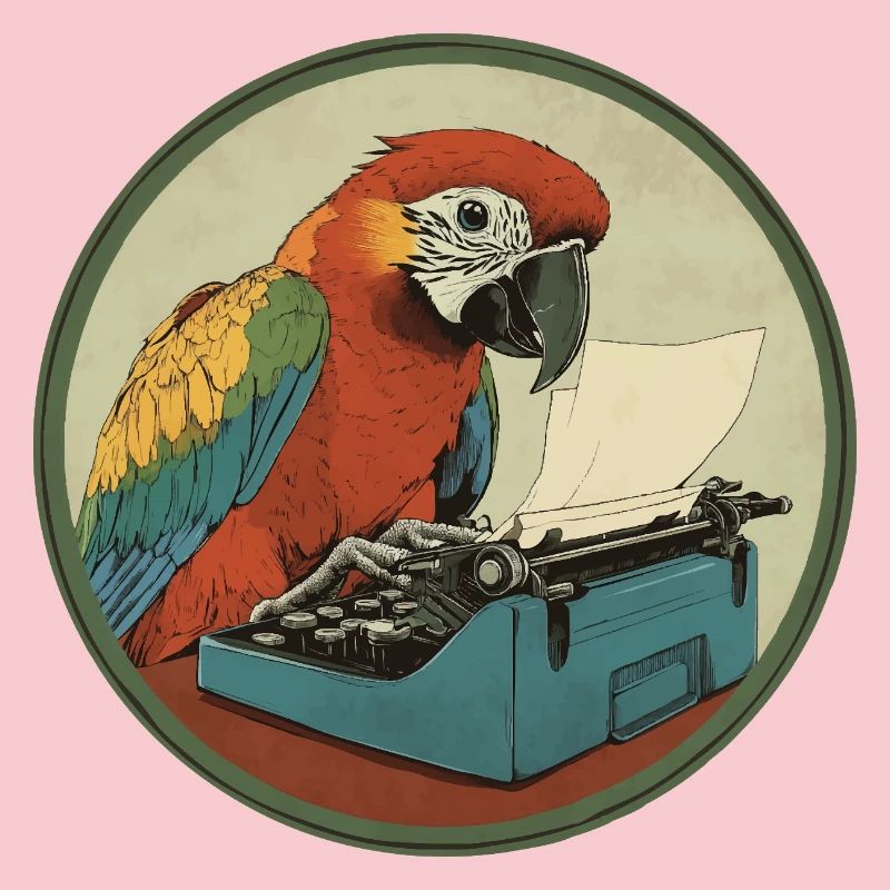Perroquet avec machine à écrire – Léger comme une plume et créatif