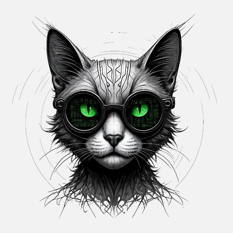 Chat geek codeur informatique au regard vert