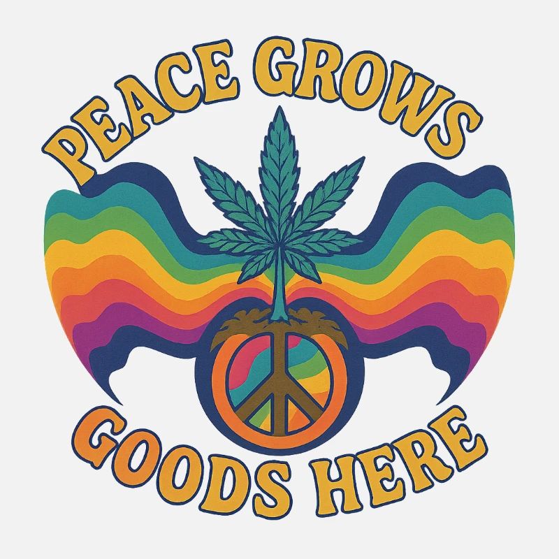 Peace Grows - Design hippie rétro avec feuille de chanvre et