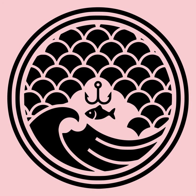 Japan Angler Wave Hook Design Vector