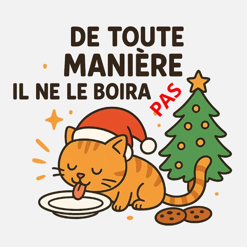 Chat festif de Noël qui refuse la boisson