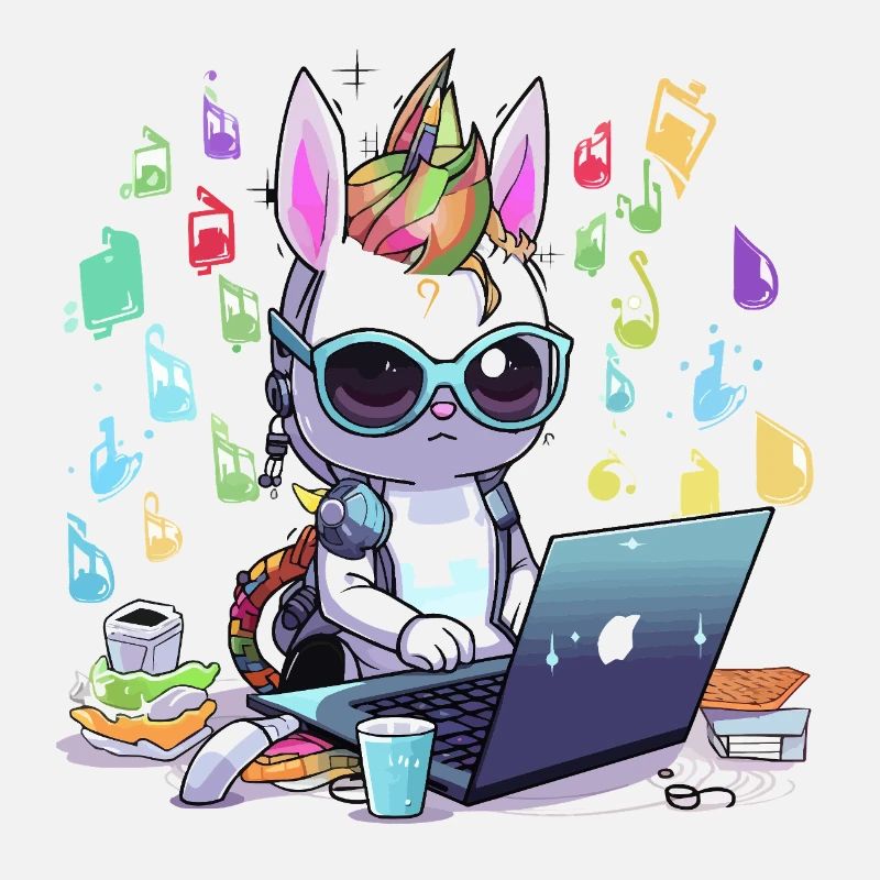 Joueur technologique licorne dans un studio créatif