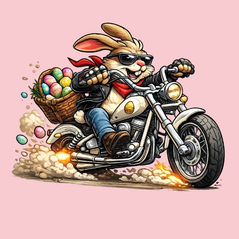 Easter bunny on motorcycle
