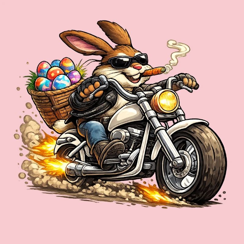 Easter bunny on motorcycle