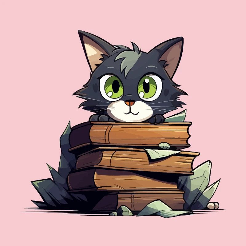 Cat Book Stack