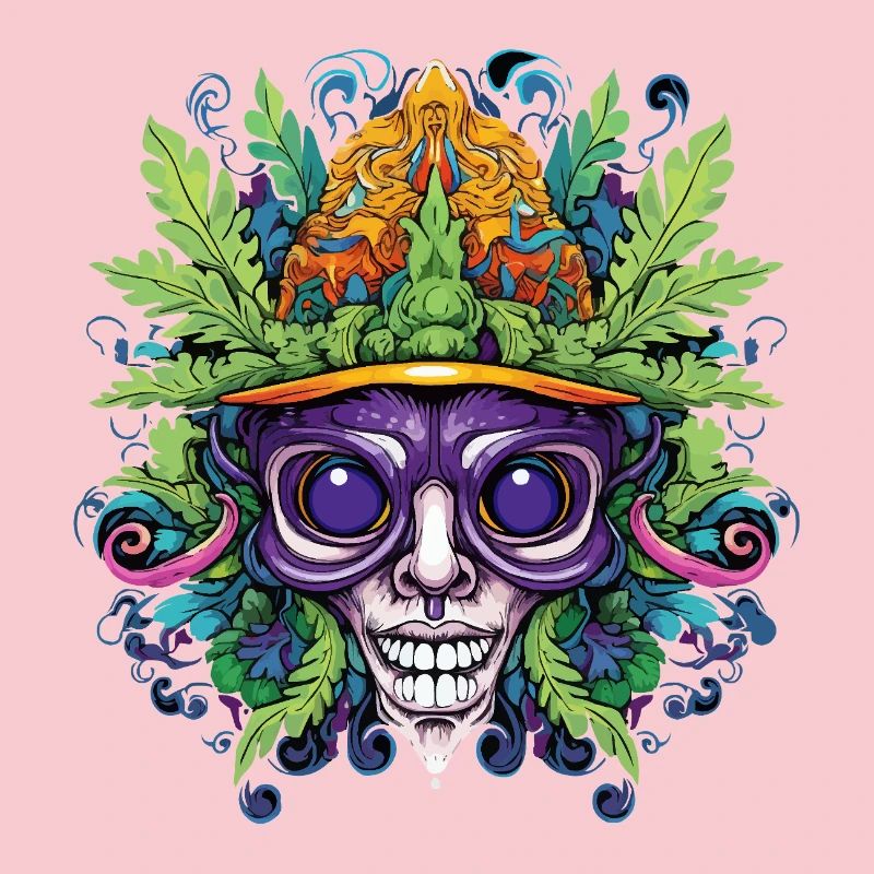 Psychedelic skull with leaf crown