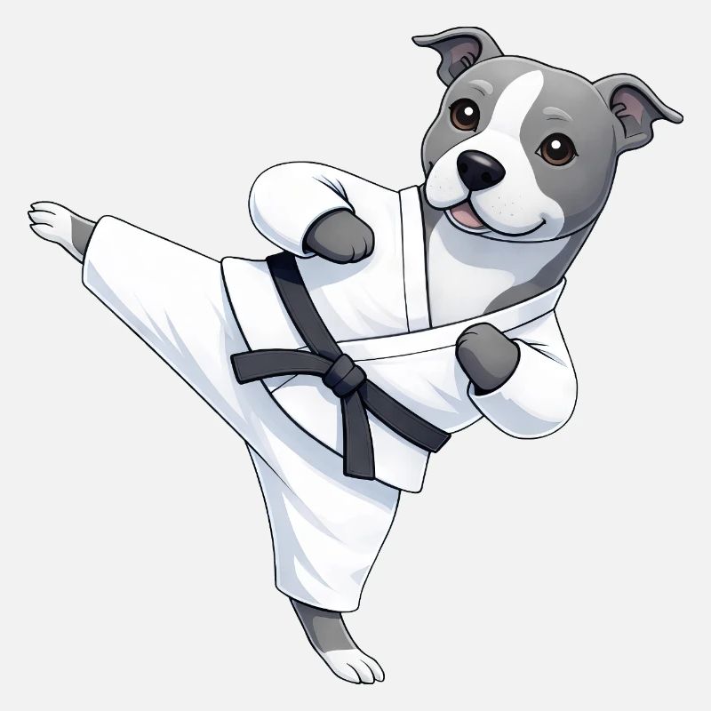 Mignon chien de dessin animé de karaté karaté pitbull