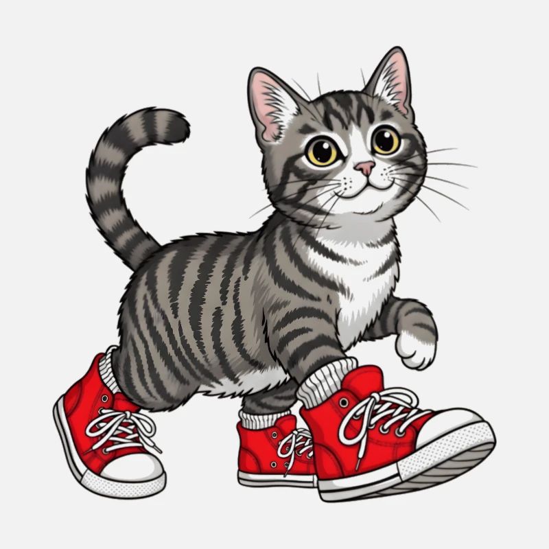 Chat mignon avec des baskets rouges - Design uniq
