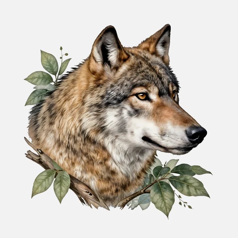 Wolf surrounded by foliage