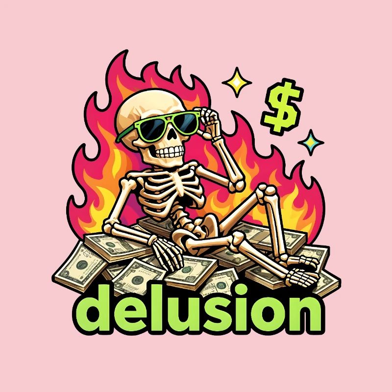 Flaming dollar skeleton delusion